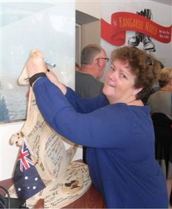 Deborah Wheeler at Wagga Wagga signing the Kangaroo